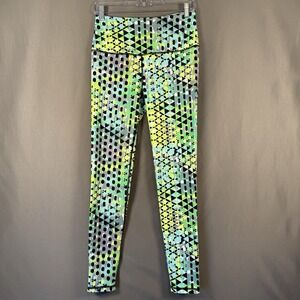 Victoria's Secret Knockout Leggings Yoga Pants Green Multi Geometric Design M
